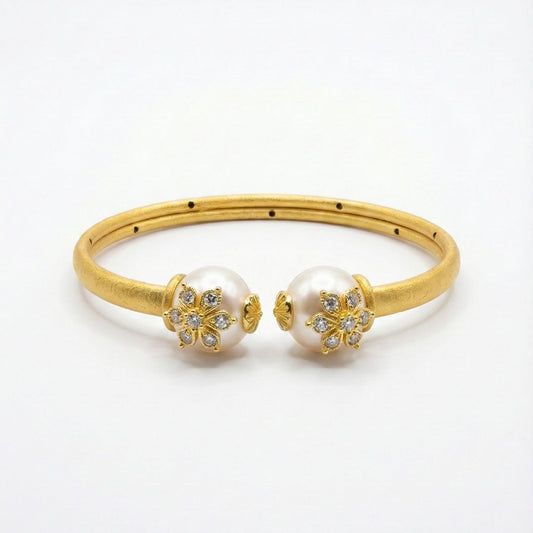 Flower Pearls Open Bangle