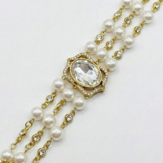 White Pearl Polki Swarovski Magnet Bracelet