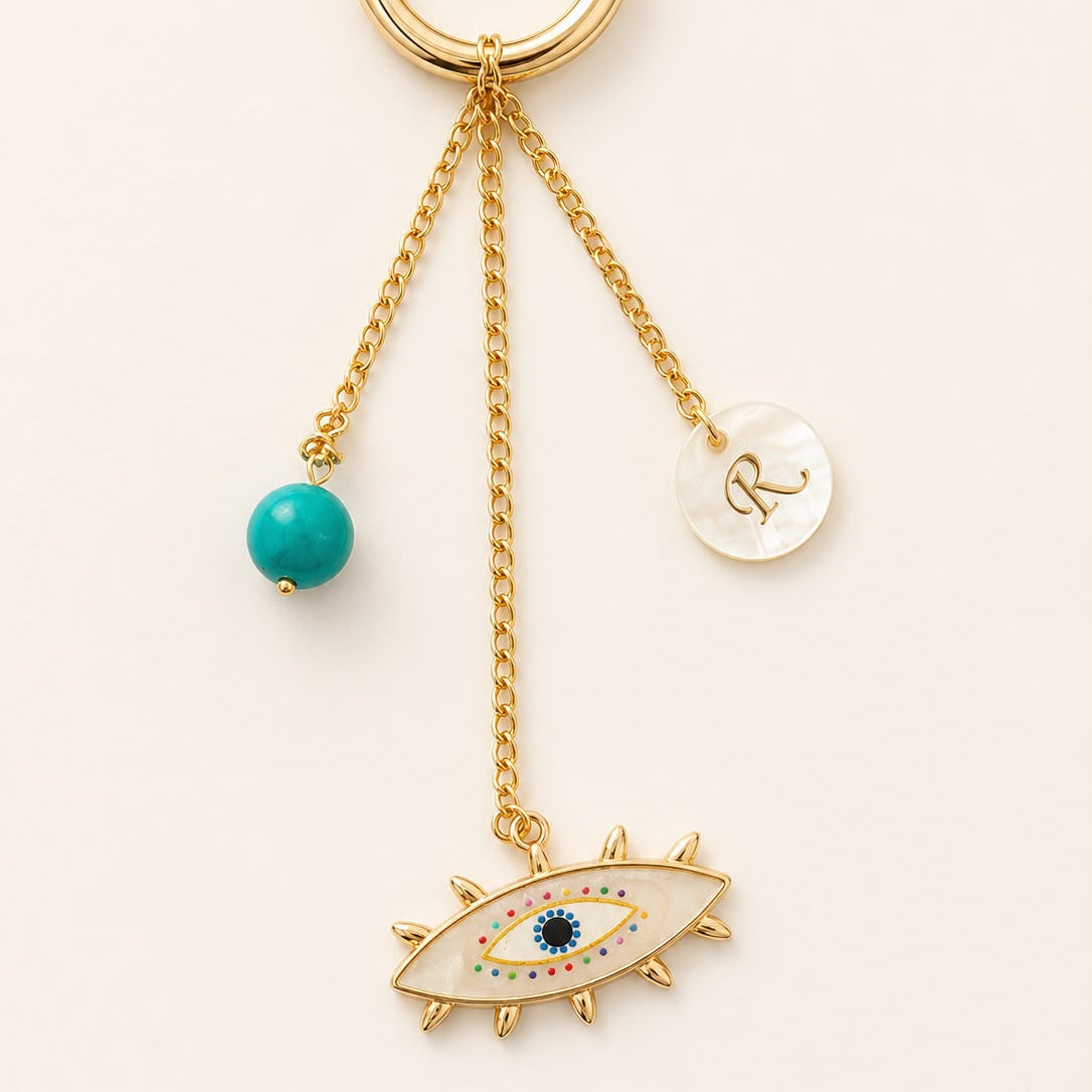Initial evil eye loomba/ Bag Charm