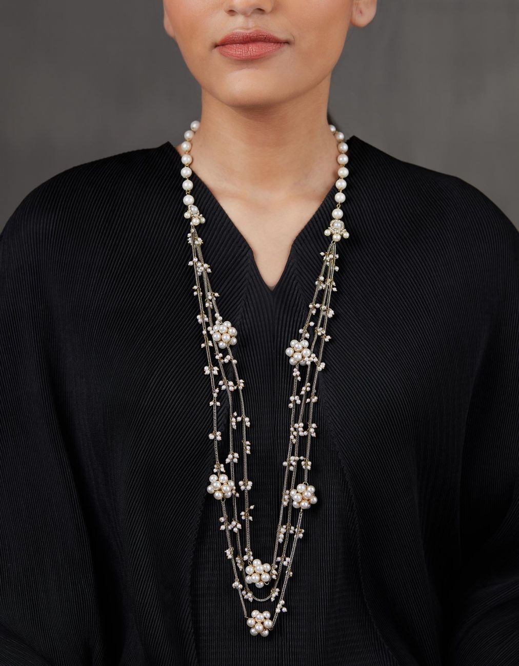 Floral Ball And Pearl Chain Necklace