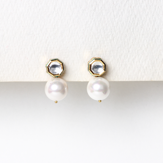 Hexagon Kundan Pearl Earrings