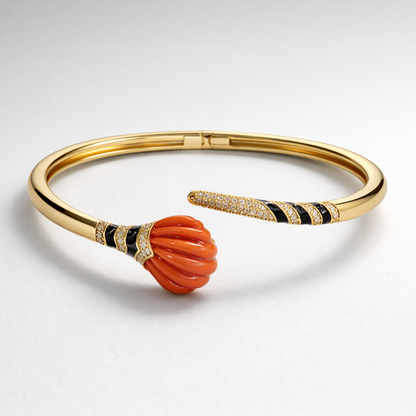Coral With Black Enamel Liza Bangle Bangles