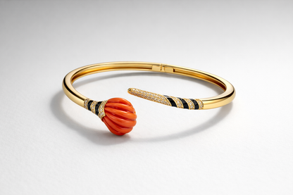 Coral With Black Enamel Liza Bangle Bangles