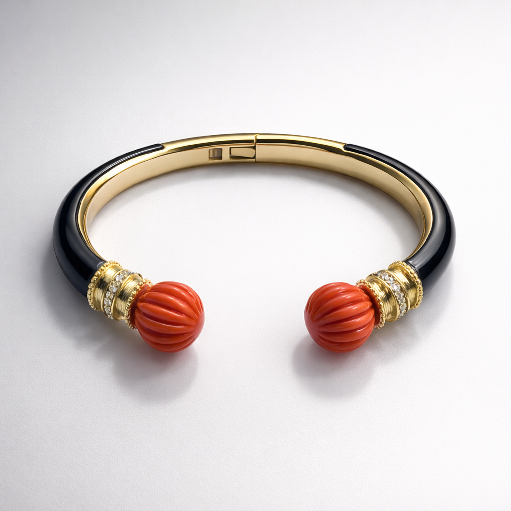 Coral With Black Enamel Bangle Bangles