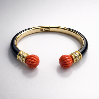 Coral With Black Enamel Bangle Bangles