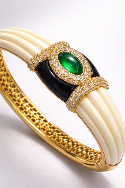 Emerald With Balck And Ivory Bangle Bangles