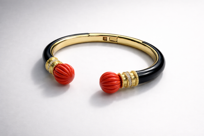 Coral With Black Enamel Bangle Bangles