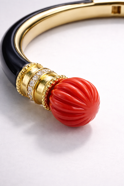 Coral With Black Enamel Bangle Bangles