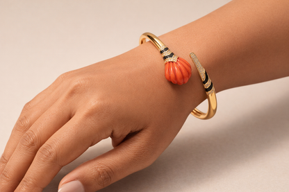 Coral With Black Enamel Liza Bangle Bangles