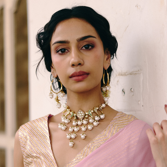Multicolour Kundan Birds Pearl Jhallar Necklace