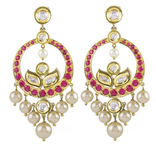 Audrey gold polki earrings with rubies and golden pearls