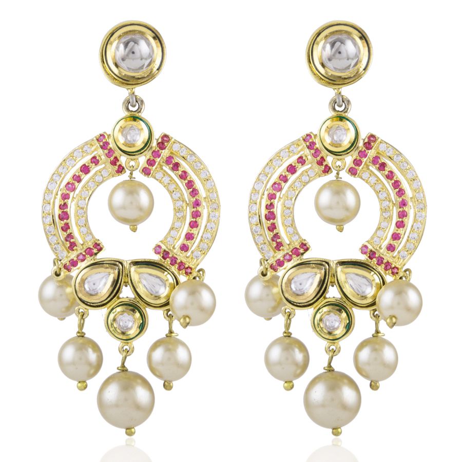 Audrey gold kundan and pearls ruby and zircon earrings