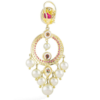 Audrey ruby earrings with kundan and golden pearls