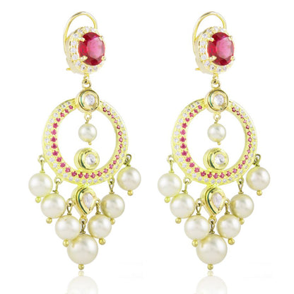 Audrey ruby earrings with kundan and golden pearls